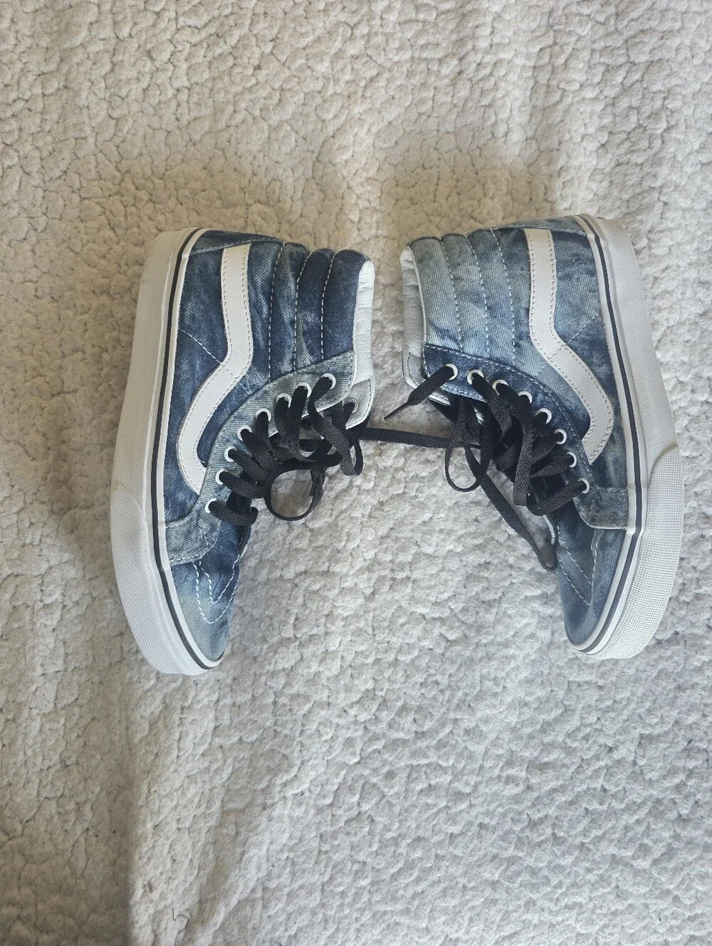 Vans Sk8-Hi High Top Acid Wash Denim Skate Shoes Mens 6 Womens 7.5 Blue White